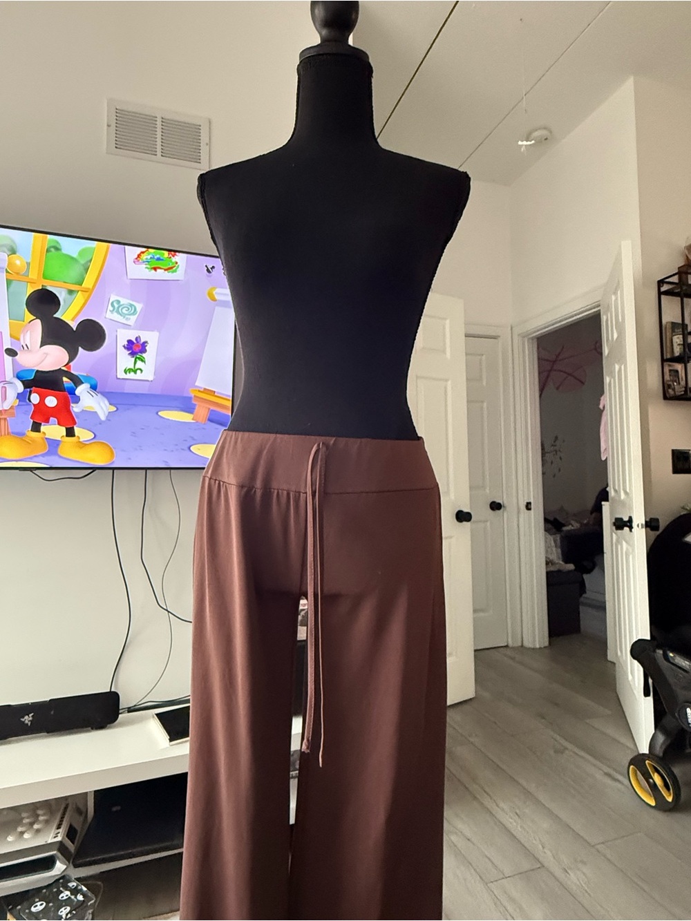 SHEIN Brown Wide-Leg Drawstring Track Pants